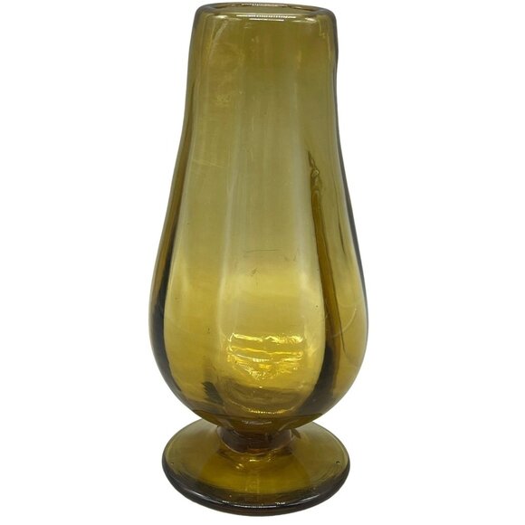 vintage Murano hand blown Amber vase 9" tall 3.75" base pear shape footed READ - Picture 1 of 6
